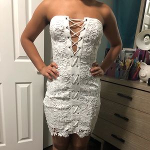 Embroidered crisscross tube dress